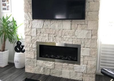 Dry Stack Limestone Fireplace